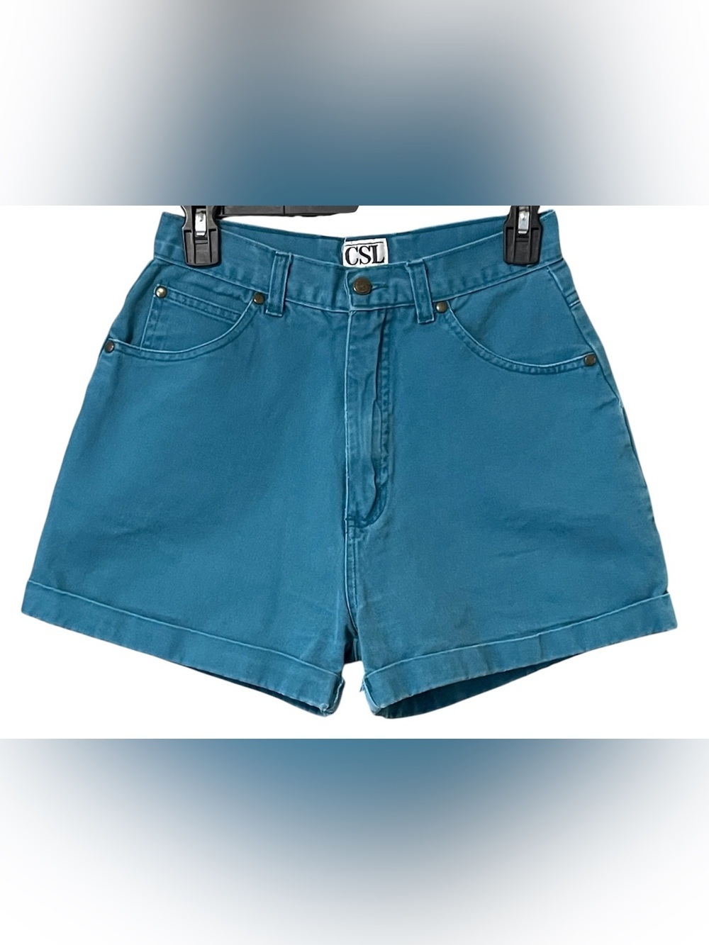 Vintage Teal High-Waist Cotton Shorts